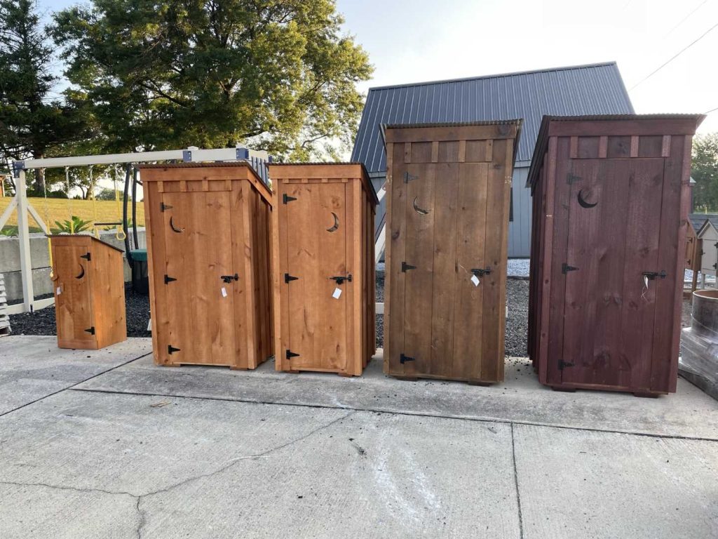 Wood stained outhouse style cabinets
